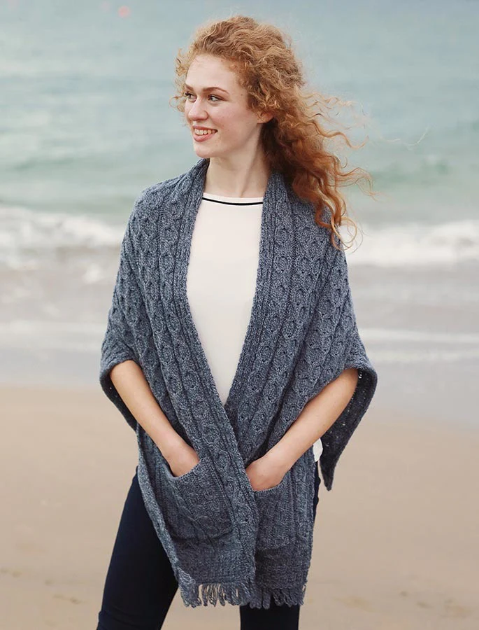 Aran Shawl Wrap with Pockets - Image 11