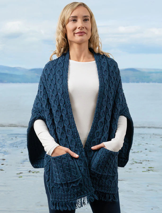 Aran Shawl Wrap with Pockets - Image 12