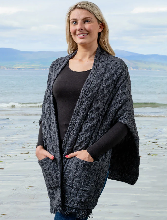 Aran Shawl Wrap with Pockets - Image 13