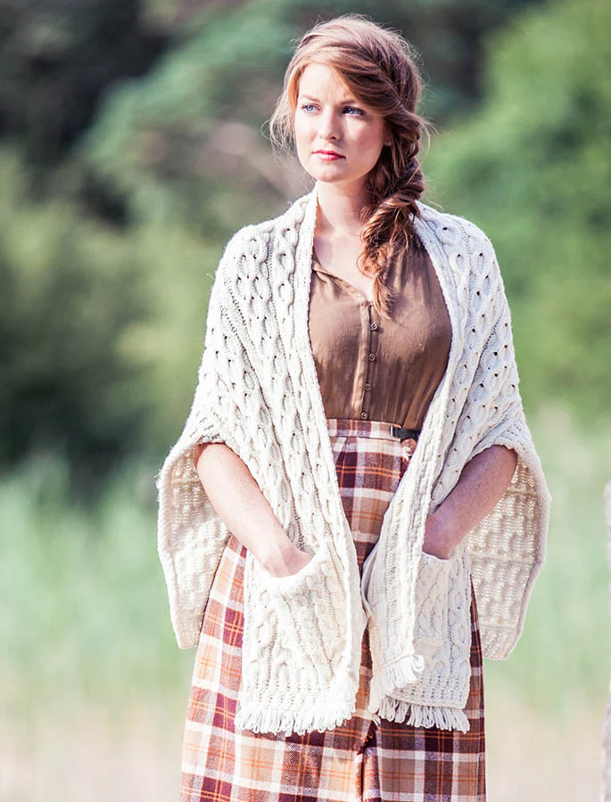 Aran Shawl Wrap with Pockets - Image 15