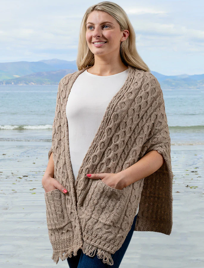 Aran Shawl Wrap with Pockets - Image 16