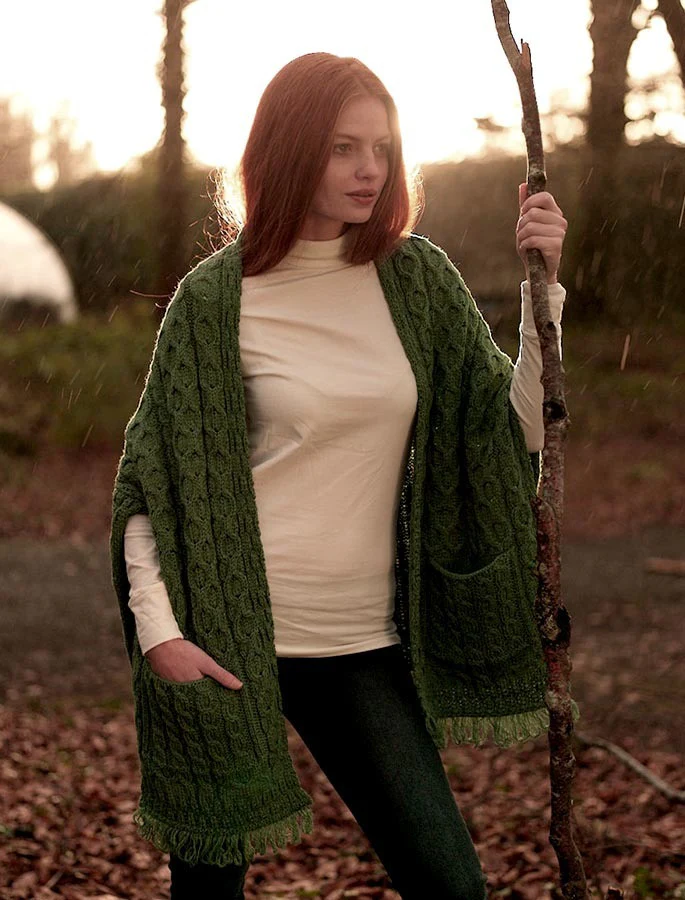 Aran Shawl Wrap with Pockets - Image 18