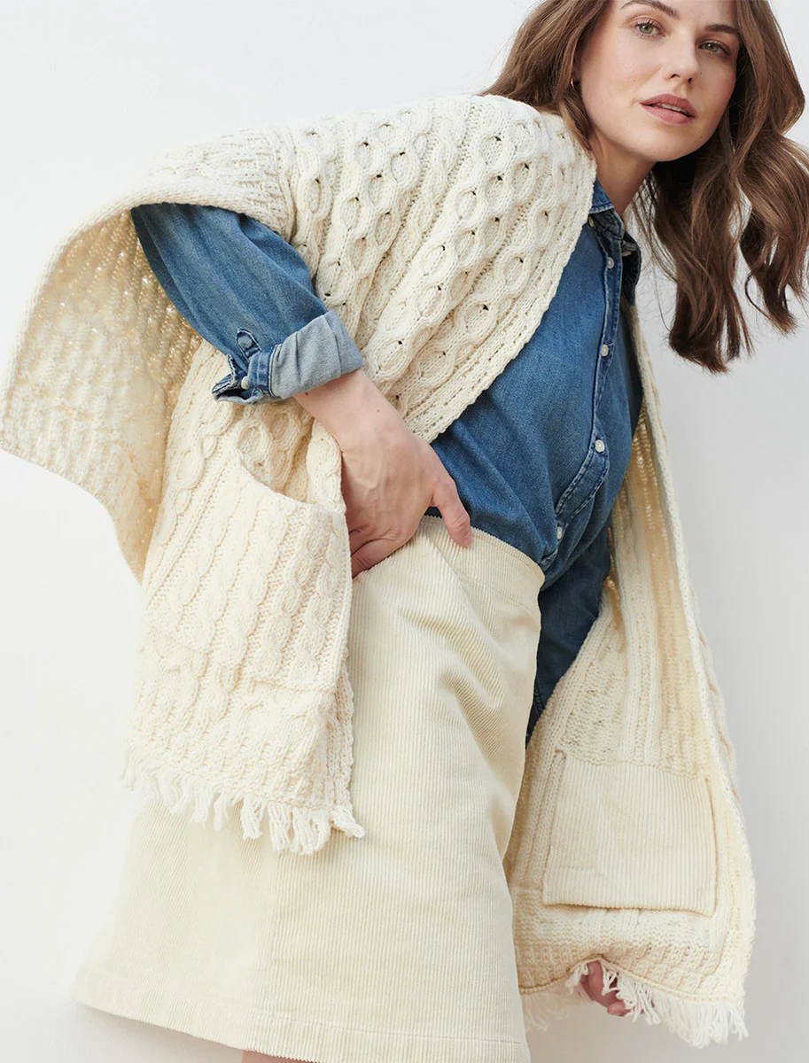 Aran Shawl Wrap with Pockets - Image 3