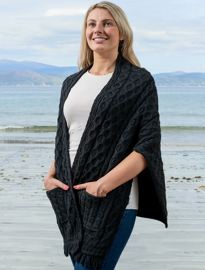Aran Shawl Wrap with Pockets - Image 4