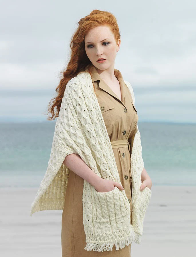 Aran Shawl Wrap with Pockets - Image 5