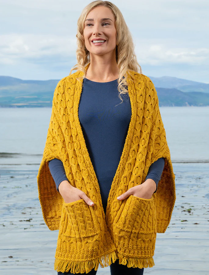 Aran Shawl Wrap with Pockets - Image 6