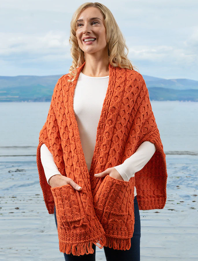 Aran Shawl Wrap with Pockets - Image 7