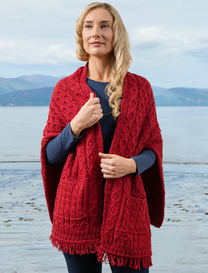 Aran Shawl Wrap with Pockets - Image 8
