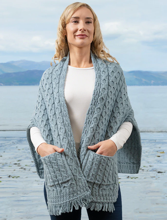 Aran Shawl Wrap with Pockets - Image 9