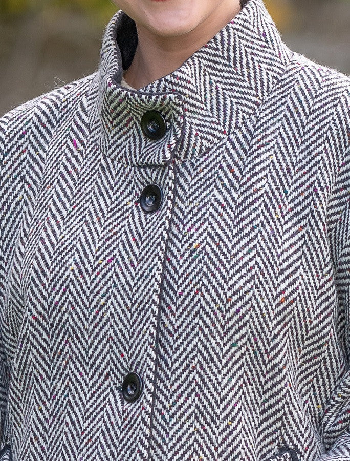 Belted Tweed Black & White Herringbone Cape - Image 3