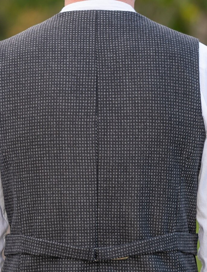 Black and Grey Night Check Tweed Waistcoat - Image 3
