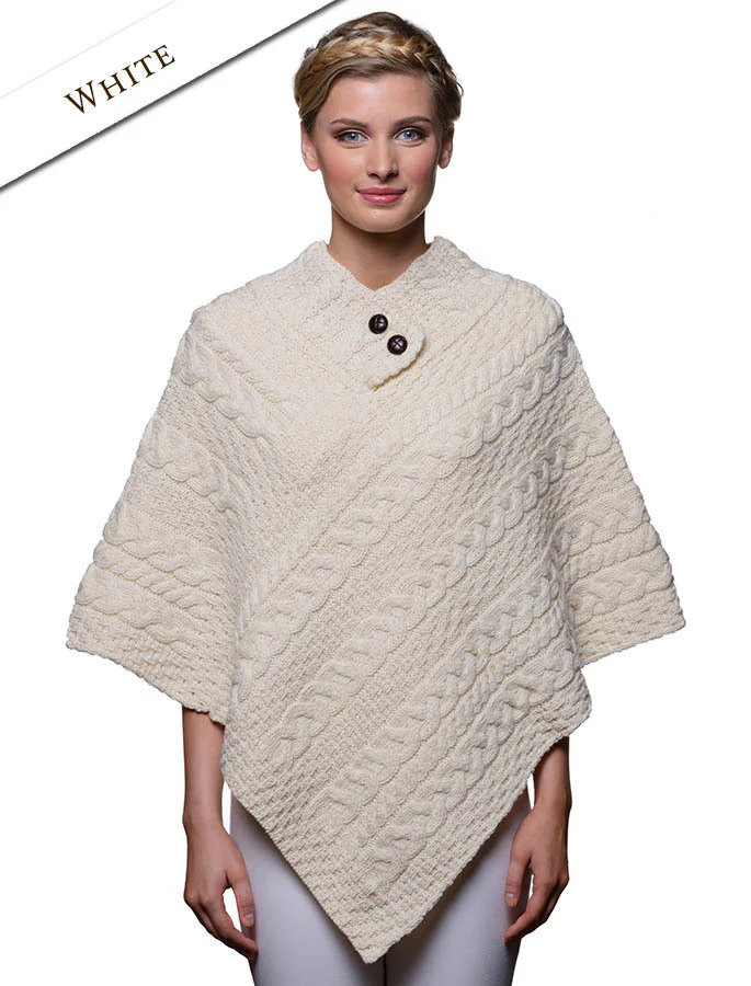 Cable Aran Poncho With Button Detail - Image 14
