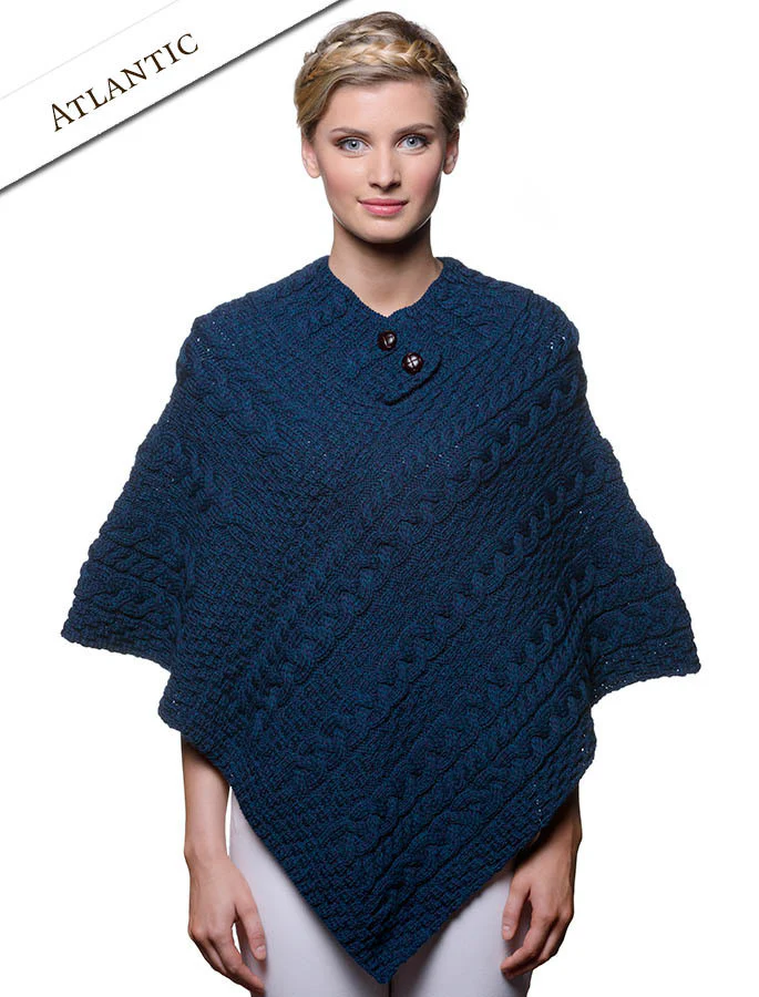 Cable Aran Poncho With Button Detail - Image 16