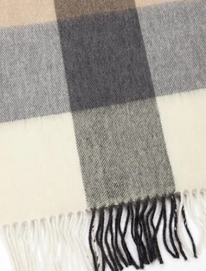 Fine Merino Check Scarf - Cream Grey Beige - Image 7