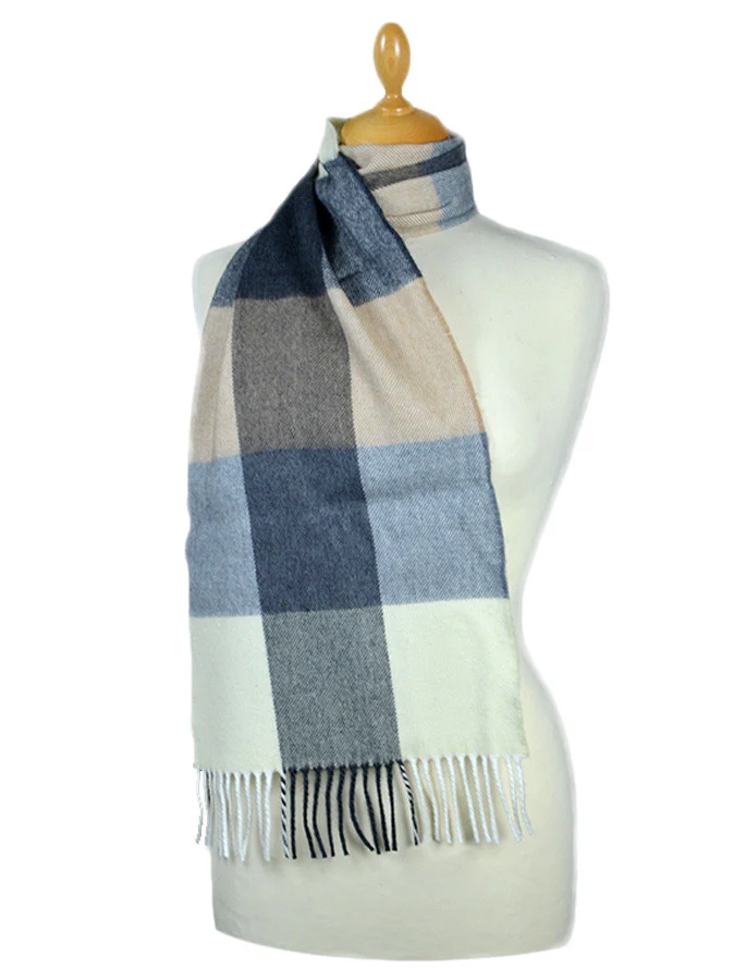 Fine Merino Check Scarf - Cream Grey Beige - Image 8
