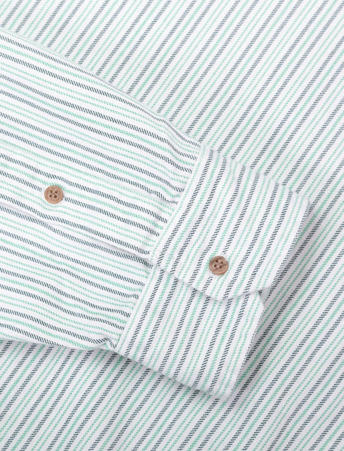 Grandfather Shirt - Blue & Green Pin Stripe - Image 6