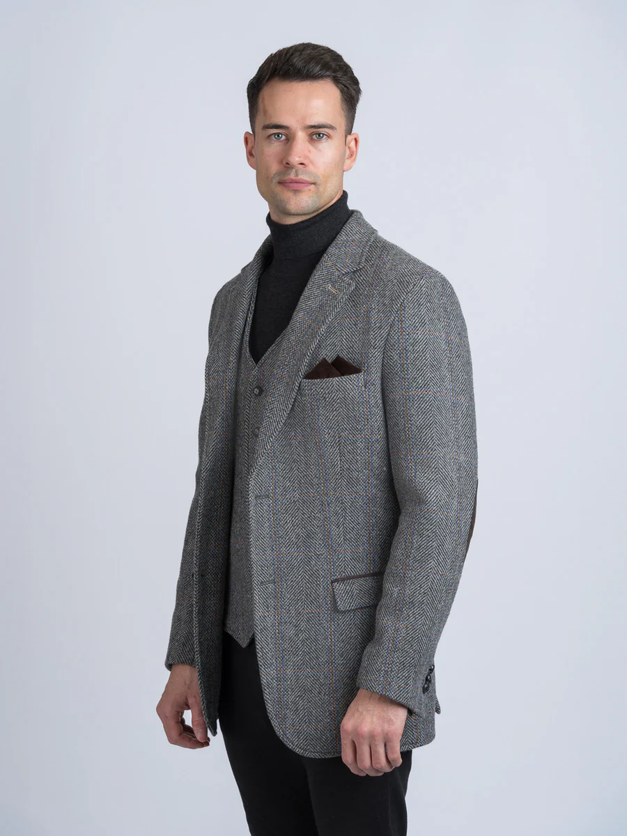 Grey Hunting Tweed Jacket with Moleskin Trim - Image 5