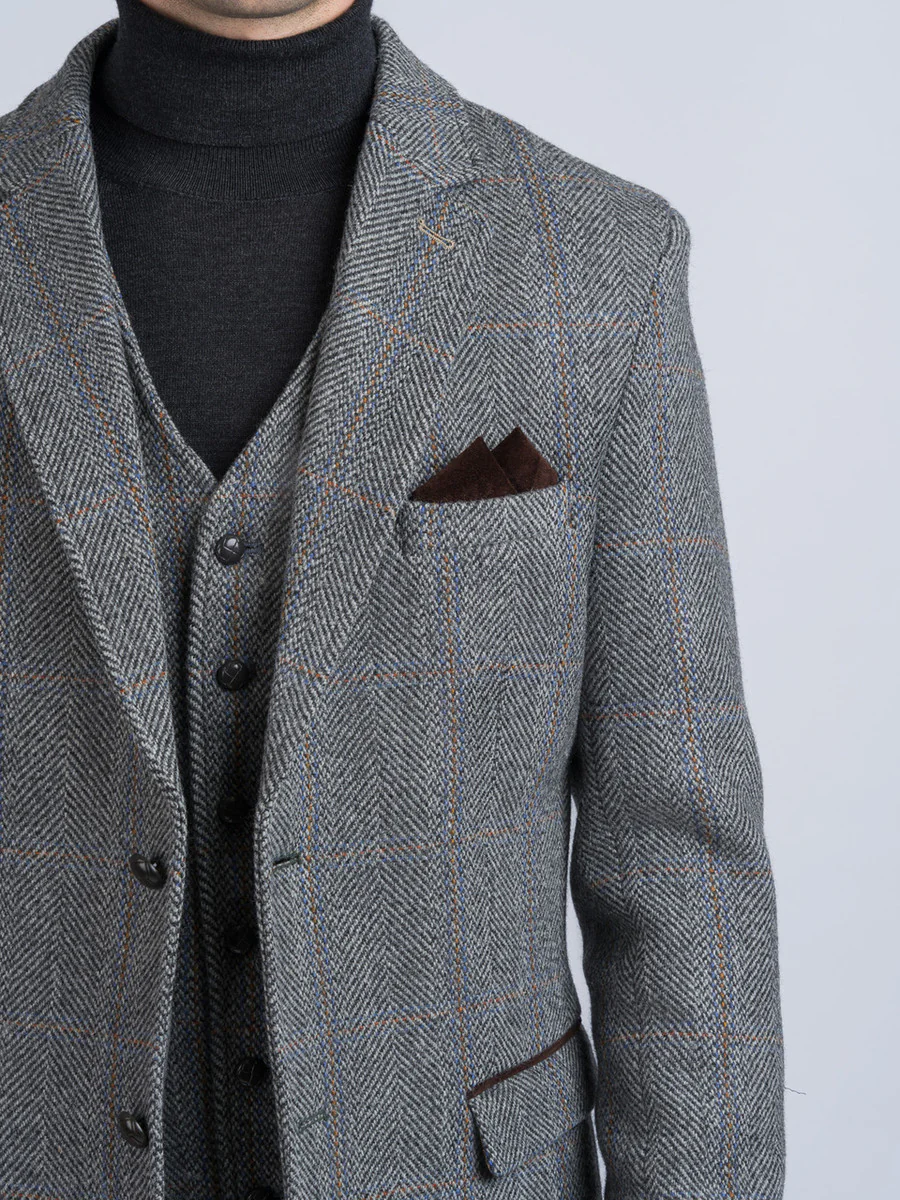 Grey Hunting Tweed Jacket with Moleskin Trim - Image 6