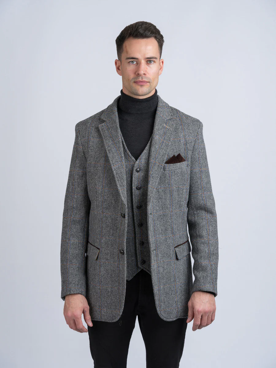 Grey Hunting Tweed Jacket with Moleskin Trim - Image 7