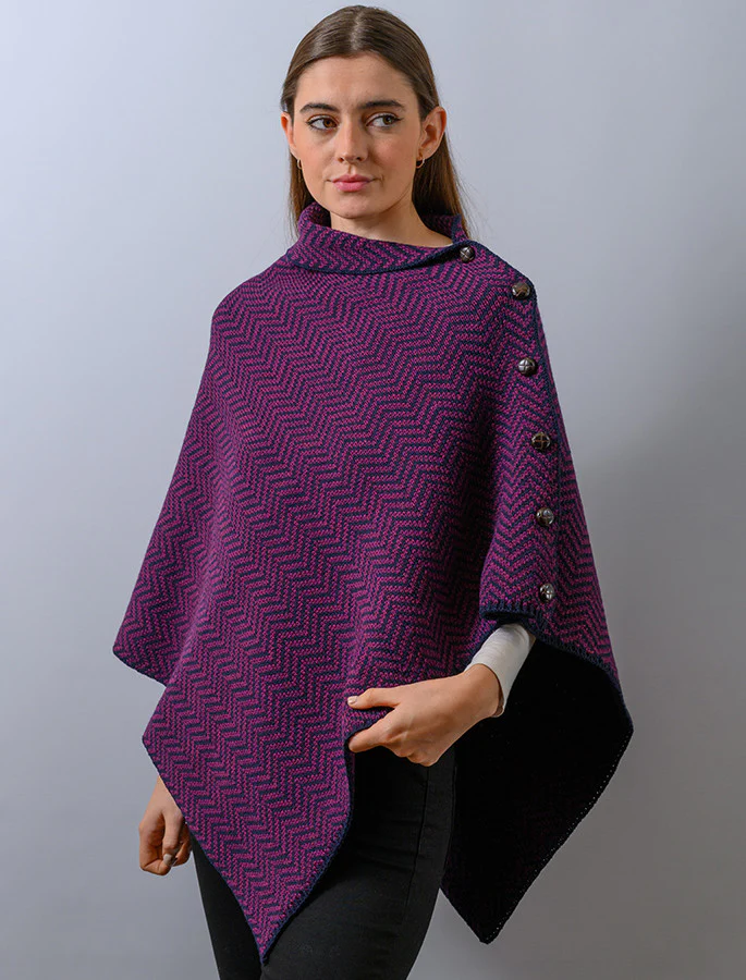 Herringbone Merino Poncho with Button Detail - Image 11