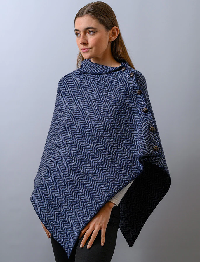 Herringbone Merino Poncho with Button Detail - Image 12