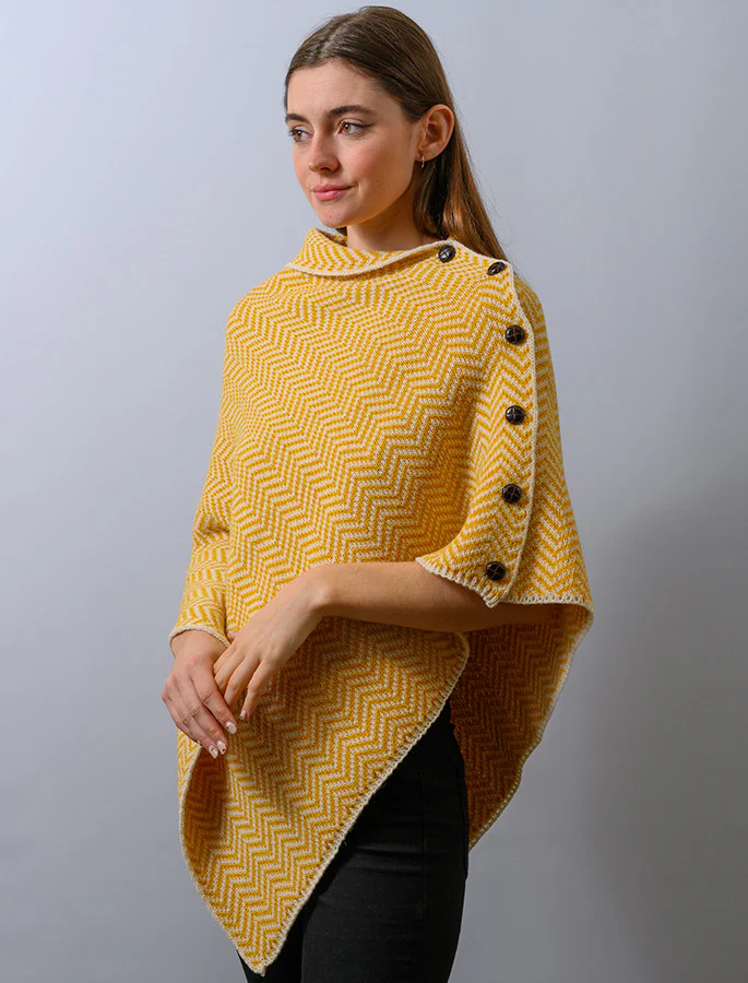 Herringbone Merino Poncho with Button Detail - Image 13