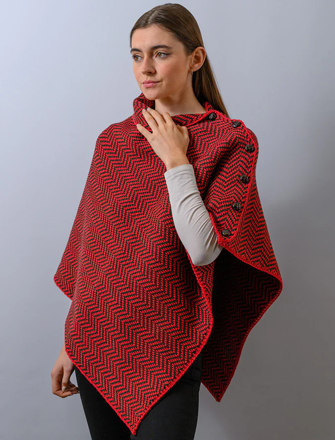 Herringbone Merino Poncho with Button Detail - Image 15