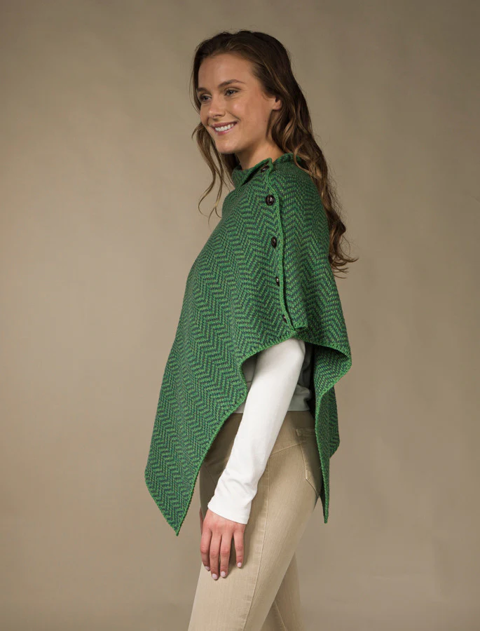 Herringbone Merino Poncho with Button Detail - Image 7
