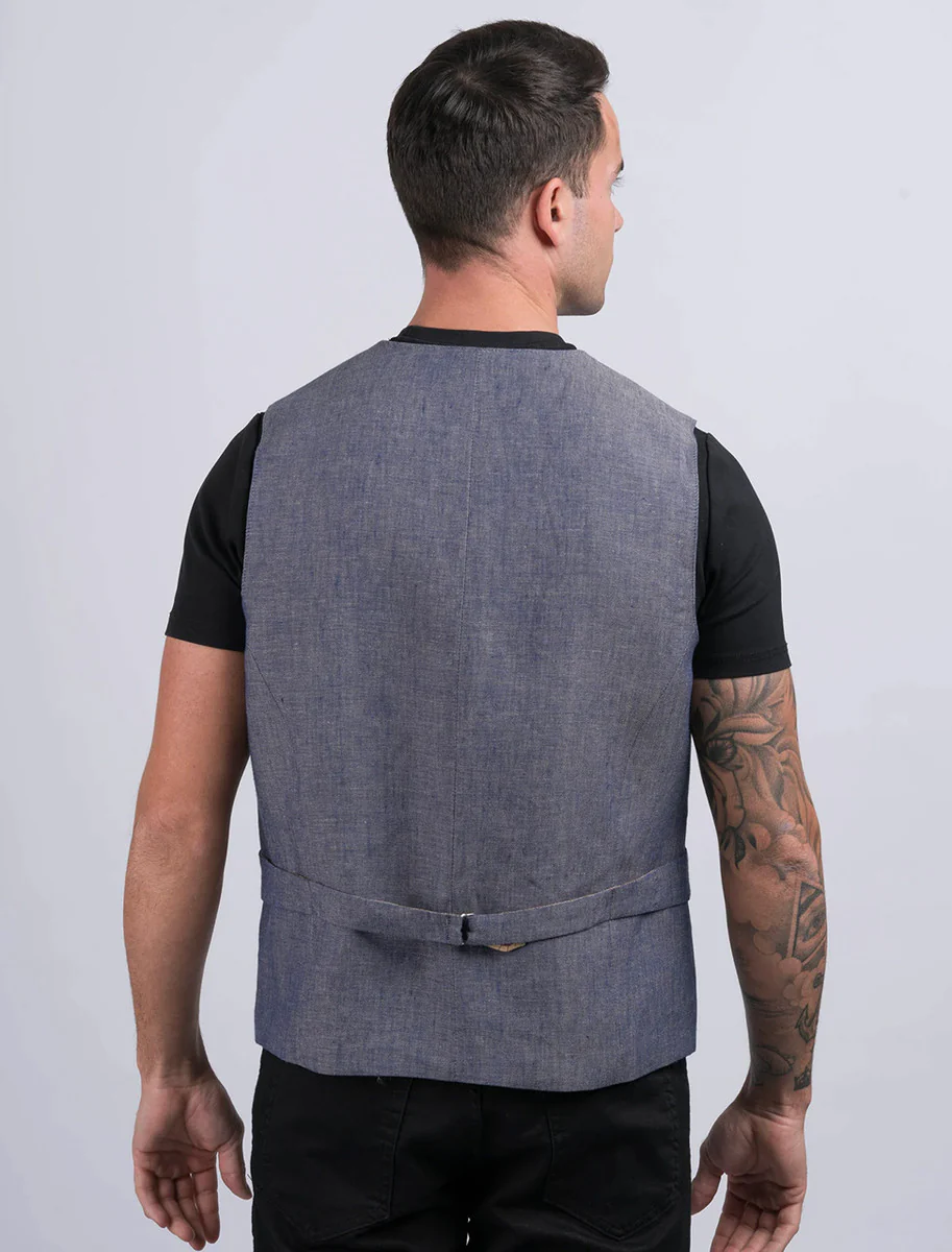 Irish Denim Blue Linen Waistcoat - Image 3