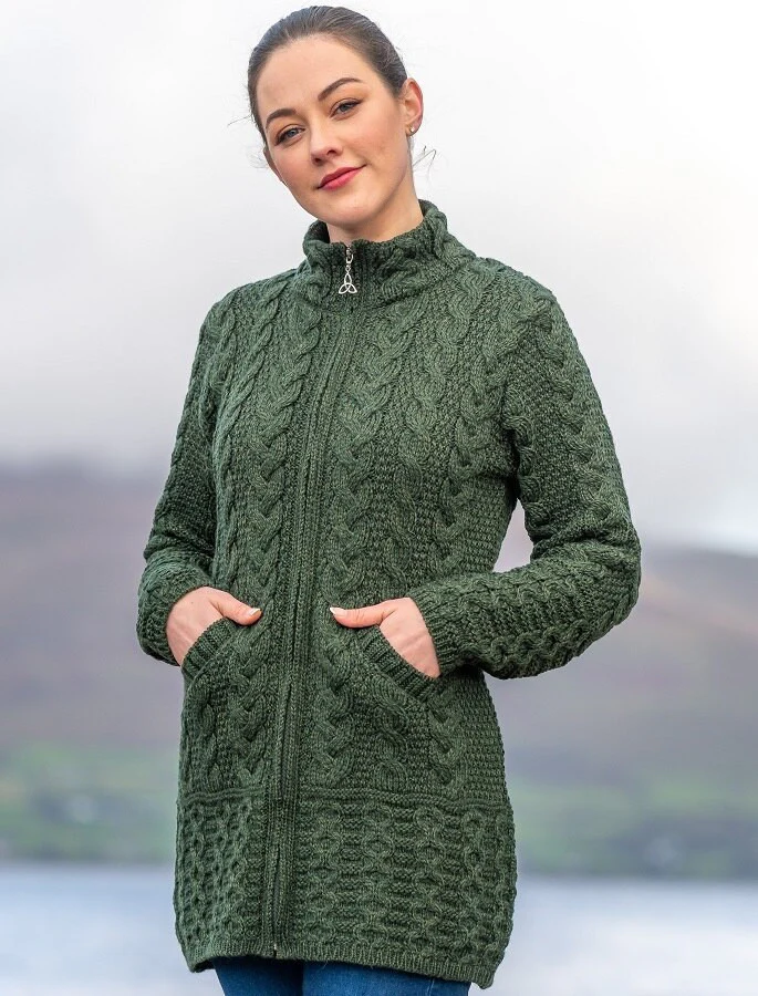 Ladies Merino Cable Design Zip Coatigan - Image 3