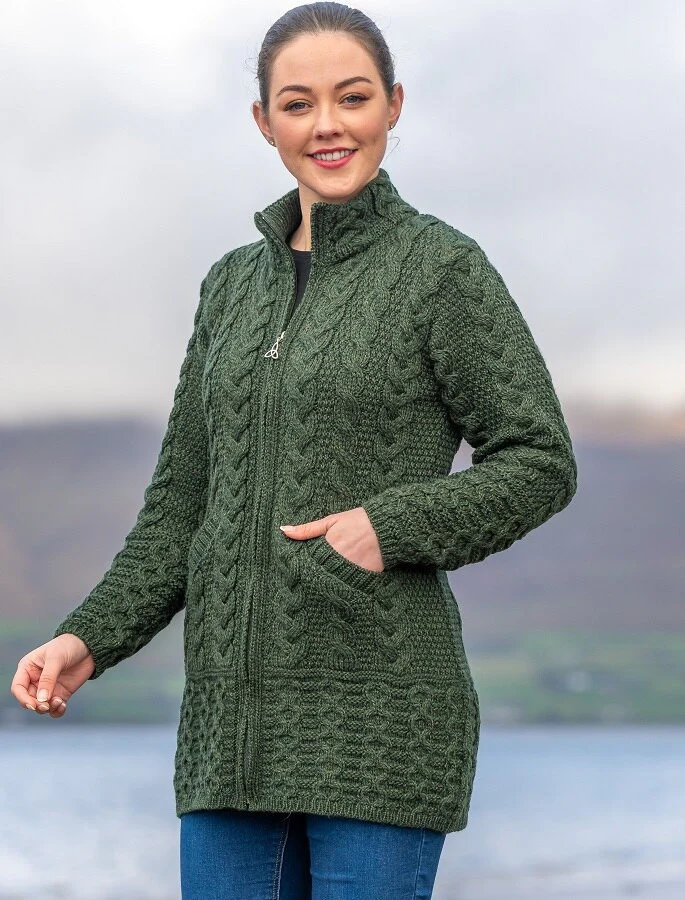 Ladies Merino Cable Design Zip Coatigan - Image 5