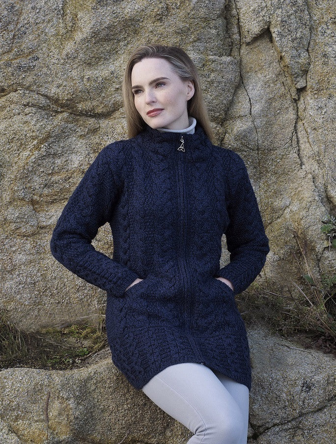 Ladies Merino Cable Design Zip Coatigan - Image 6