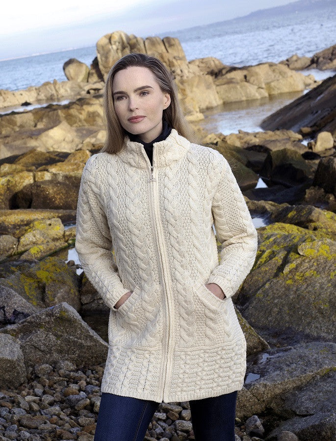 Ladies Merino Cable Design Zip Coatigan - Image 7