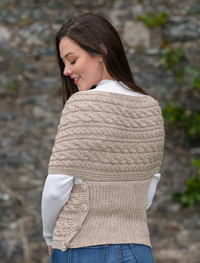 Merino Aran Cable Crossover Wrap with Buttons - Image 10