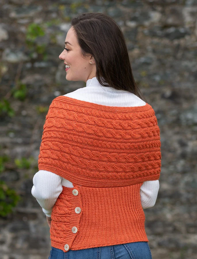 Merino Aran Cable Crossover Wrap with Buttons - Image 11