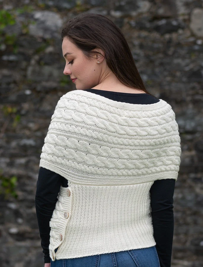 Merino Aran Cable Crossover Wrap with Buttons - Image 12