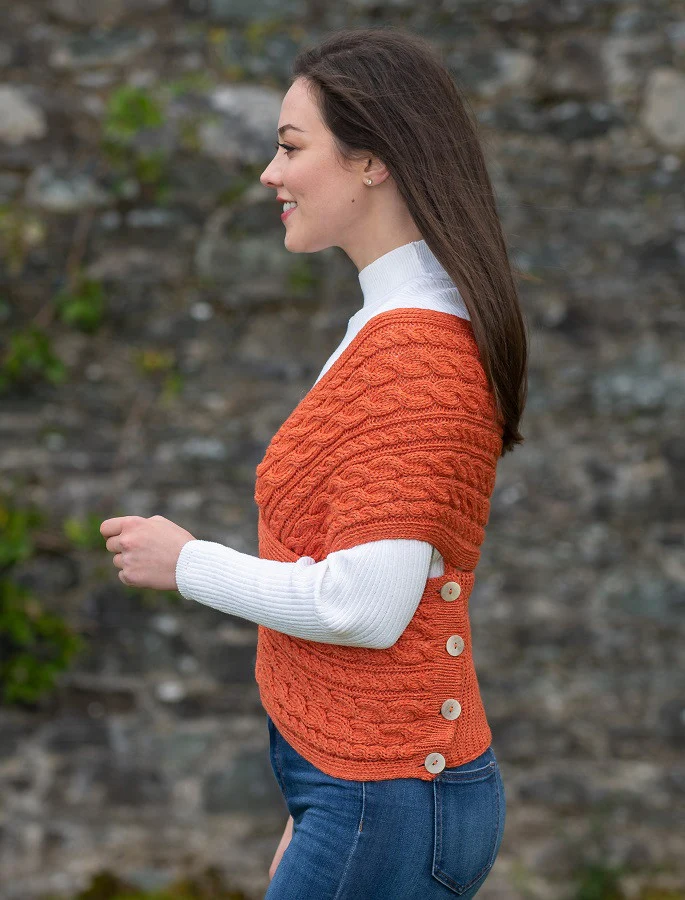 Merino Aran Cable Crossover Wrap with Buttons - Image 14