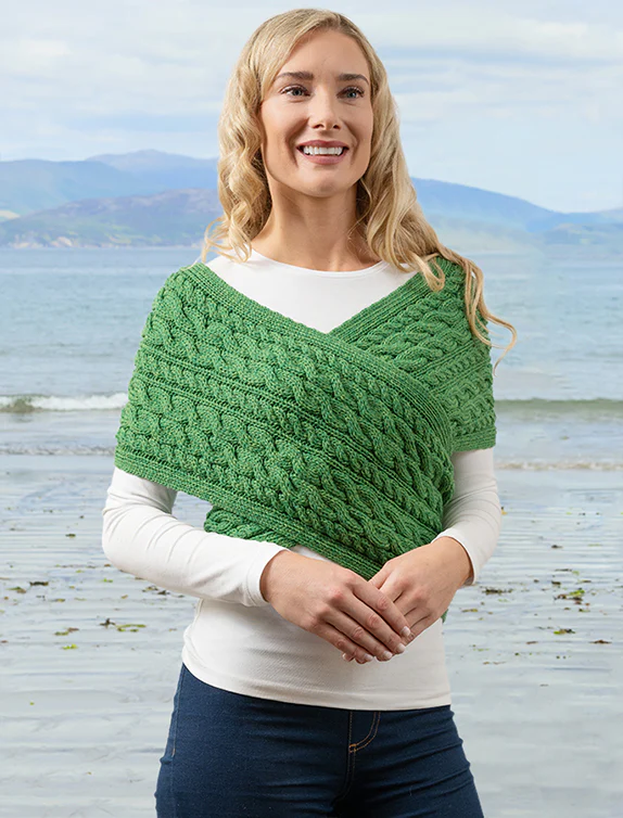 Merino Aran Cable Crossover Wrap with Buttons - Image 19