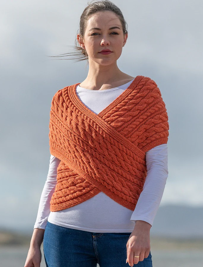 Merino Aran Cable Crossover Wrap with Buttons - Image 20