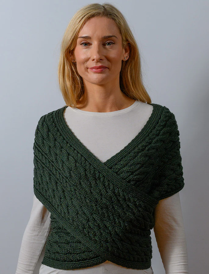 Merino Aran Cable Crossover Wrap with Buttons - Image 21