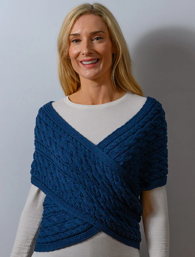 Merino Aran Cable Crossover Wrap with Buttons - Image 22