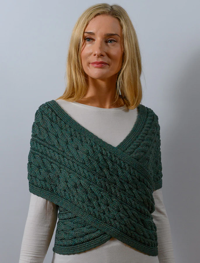 Merino Aran Cable Crossover Wrap with Buttons - Image 23