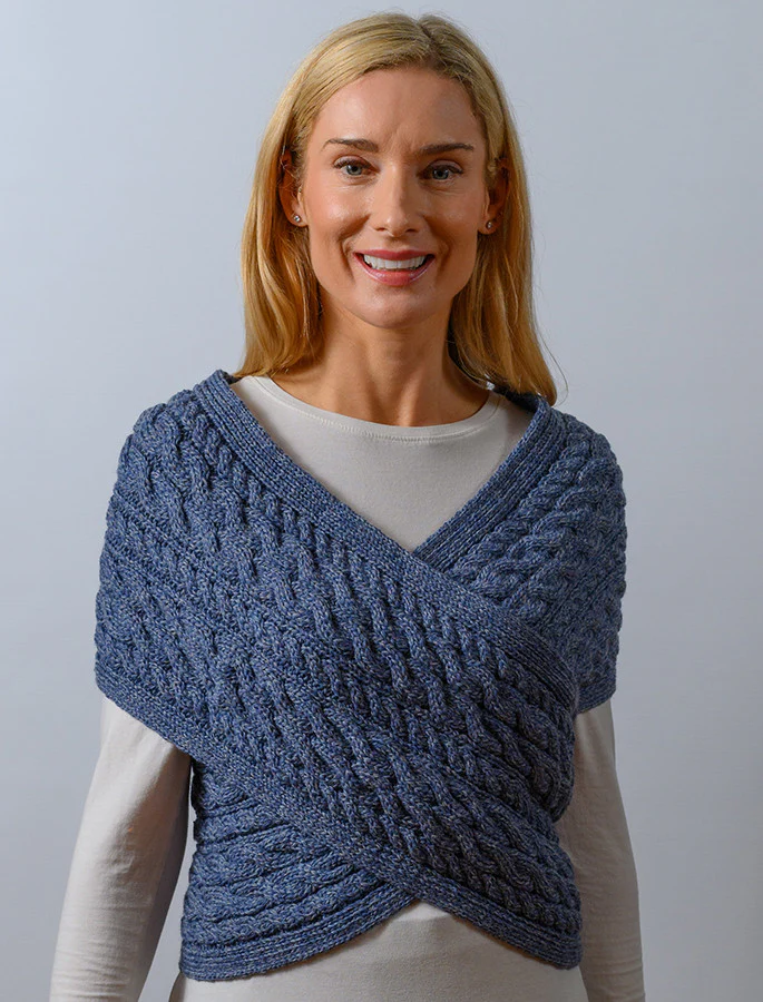 Merino Aran Cable Crossover Wrap with Buttons - Image 24