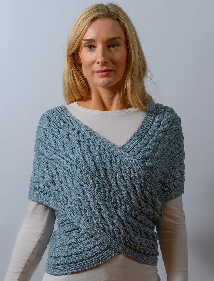 Merino Aran Cable Crossover Wrap with Buttons - Image 26