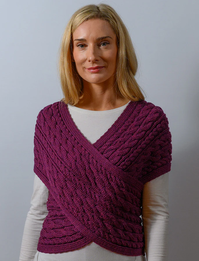 Merino Aran Cable Crossover Wrap with Buttons - Image 27