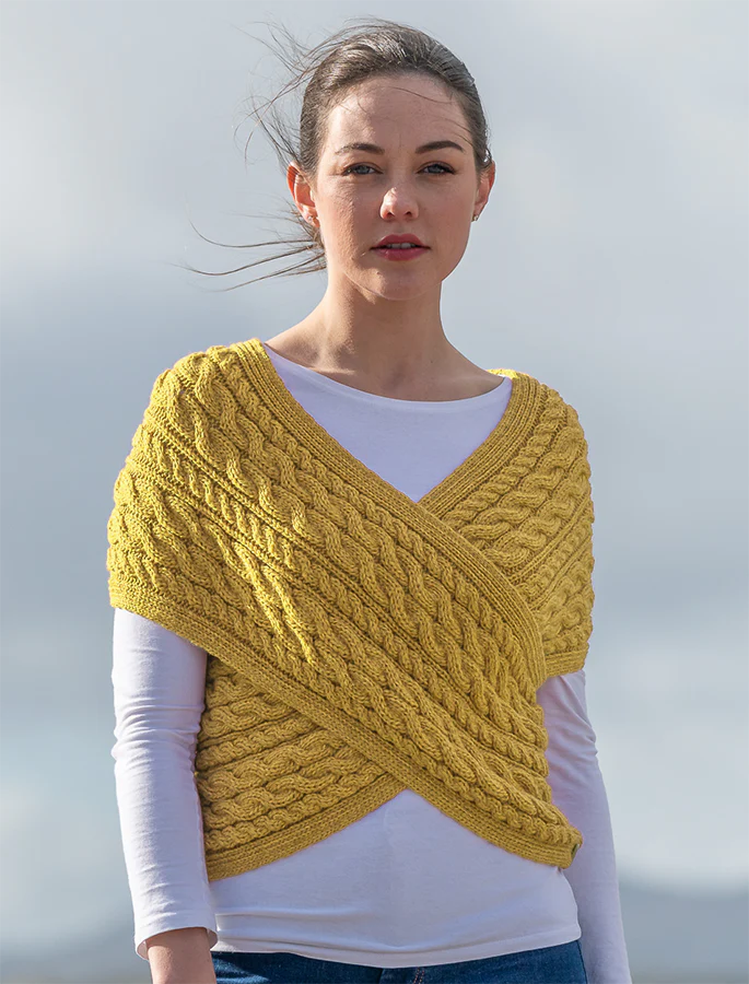 Merino Aran Cable Crossover Wrap with Buttons - Image 4