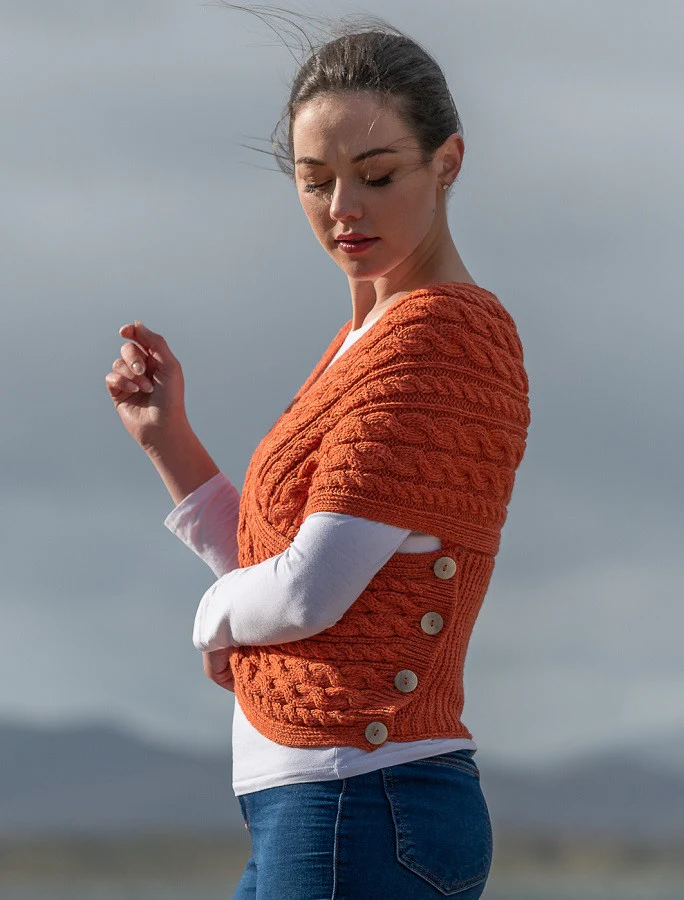 Merino Aran Cable Crossover Wrap with Buttons - Image 9