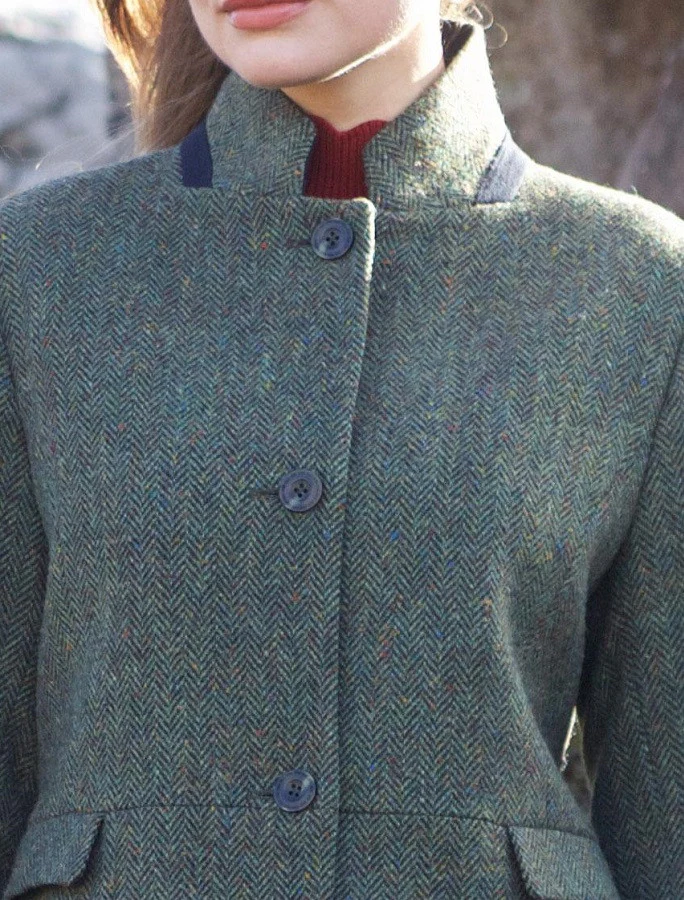 Pamela Magee Donegal Tweed Coat - Green Herringbone - Image 3