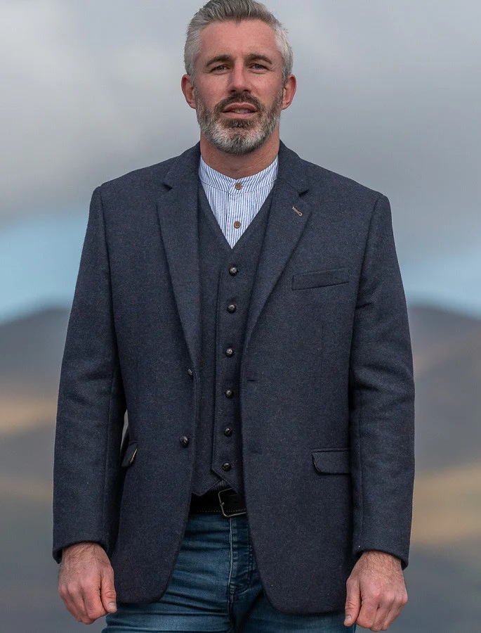 Ryan Navy Classic Fit Irish Tweed Jacket - Image 3