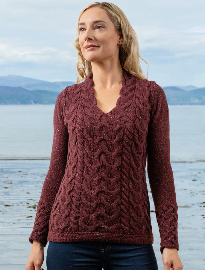 Wool Cashmere Cable V-Neck Sweater - Image 7